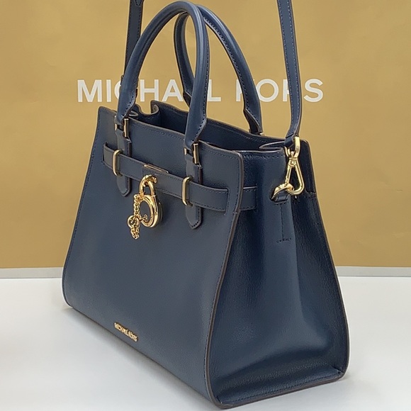 MICHAEL KORS HAMILTON MEDIUM SATCHEL SHOULDER CROSSBODY BAG NAVY COLOR NWT - Picture 6 of 16